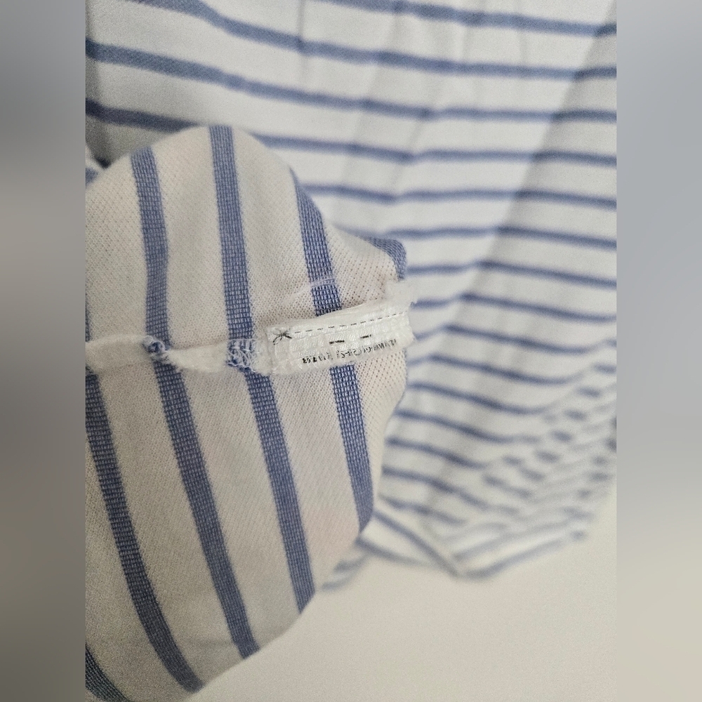 Ralph Lauren Knit Oxford Cotton Blue and White Striped Polo Shirt | Size Large - Picture 4 of 5